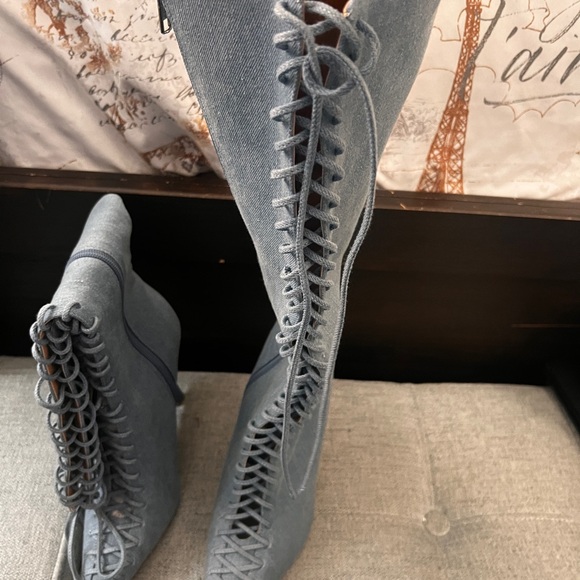 Stylish light denim Lace-Up Women's Boots - Picture 4 of 9